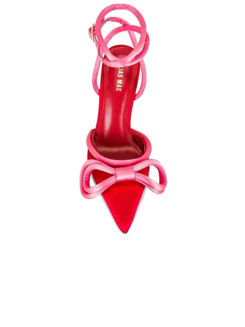 Alias Mae Red & Pink Satin Pointed-Toe Bow Ankle-Strap Pump